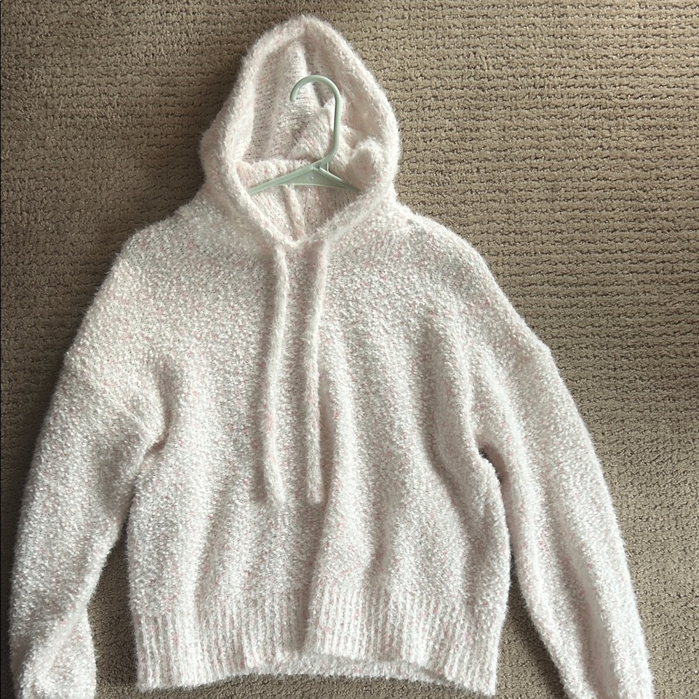 Cozy Fuzzy Hooded Pullover Sweater - Light Pink